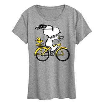 Women's Peanuts Snoopy & Woodstock Riding Bike Graphic Tee