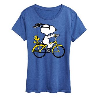 Women's Peanuts Snoopy & Woodstock Riding Bike Graphic Tee