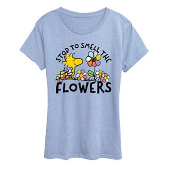 Women's Peanuts Woodstock Smell The Flowers Graphic Tee