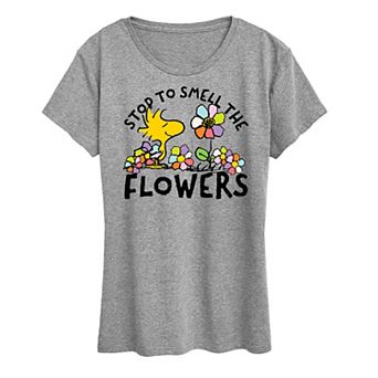 Women's Peanuts Woodstock Smell The Flowers Graphic Tee
