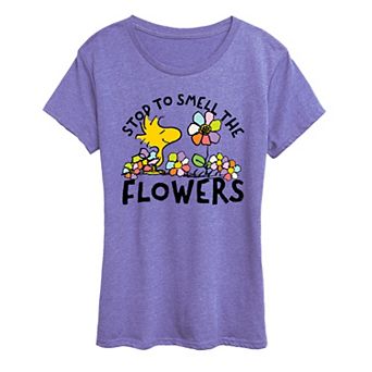 Women's Peanuts Woodstock Smell The Flowers Graphic Tee