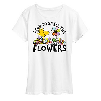 Women's Peanuts Woodstock Smell The Flowers Graphic Tee