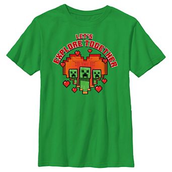 Boys Minecraft Creepers Let's Explore Together Graphic Tee