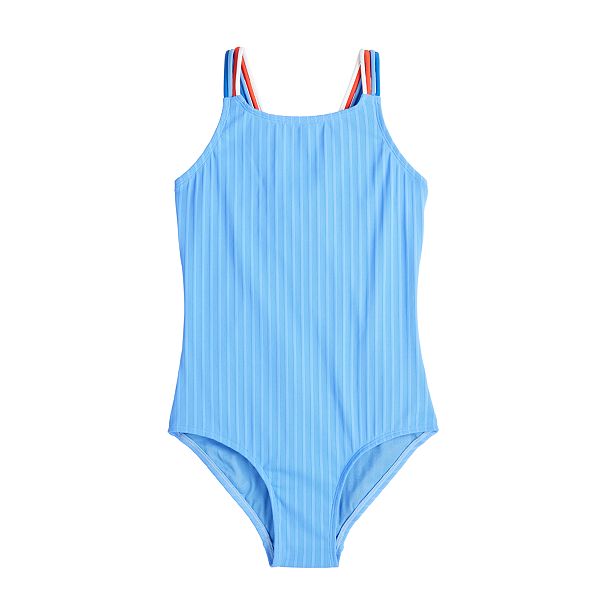 Girls 4-16 Breaking Waves Macrame Heart High Neck One-Piece Swimsuit