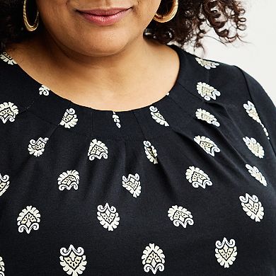 Plus Size Croft & Barrow Pleated Crewneck Elbow Sleeve Top