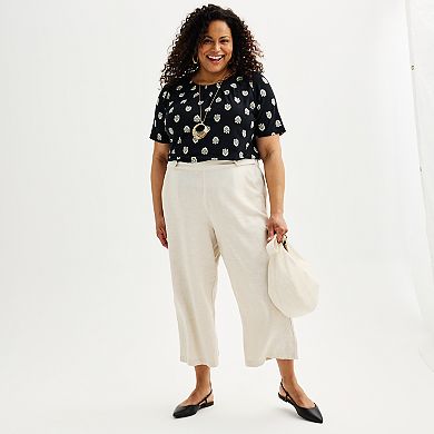 Plus Size Croft & Barrow Pleated Crewneck Elbow Sleeve Top