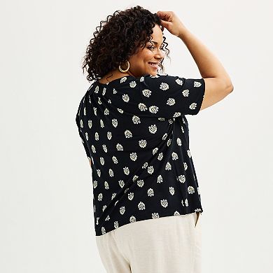 Plus Size Croft & Barrow Pleated Crewneck Elbow Sleeve Top