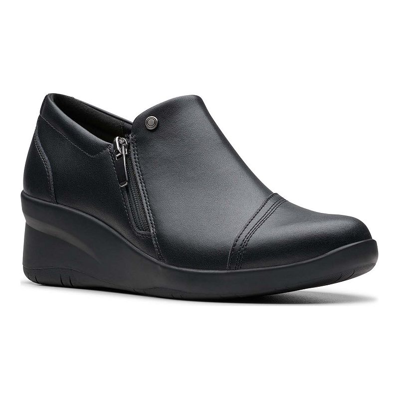 Clarks® Suttyn Zip Women's Leather Wedge Shoes, Size: 9, Black