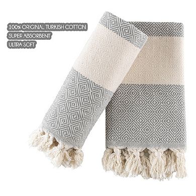 Turkish Hand Towels Set Of 2 Towels For Bathroom And Kitchen - Soft, Absorbent And Quick Dry