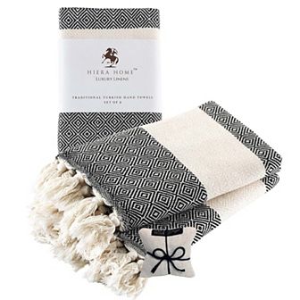Turkish Hand Towels Set Of 2 Towels For Bathroom And Kitchen - Soft, Absorbent And Quick Dry