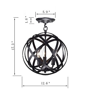 Greenville Signature 3-Light Global Semi Flush Mount for Dining/Living Room, Bedroom, Entryway