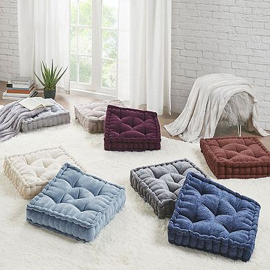20x20 Scalloped Edge Tufted Detailing Hypoallergenic Polyester Chenille Square Floor Pillow Cushion