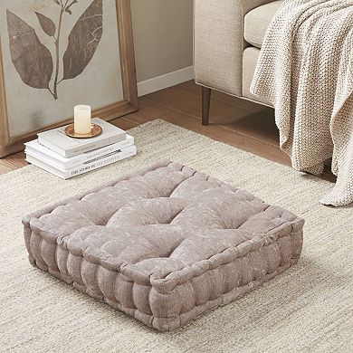 20x20 Scalloped Edge Tufted Detailing Hypoallergenic Polyester Chenille Square Floor Pillow Cushion