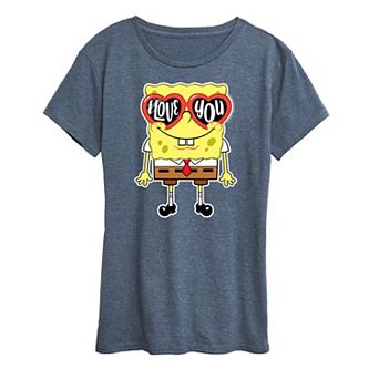 Women's Spongebob Squarepants Love You Heart Glasses Graphic Tee