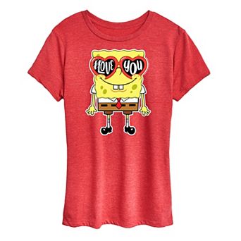 Women's Spongebob Squarepants Love You Heart Glasses Graphic Tee
