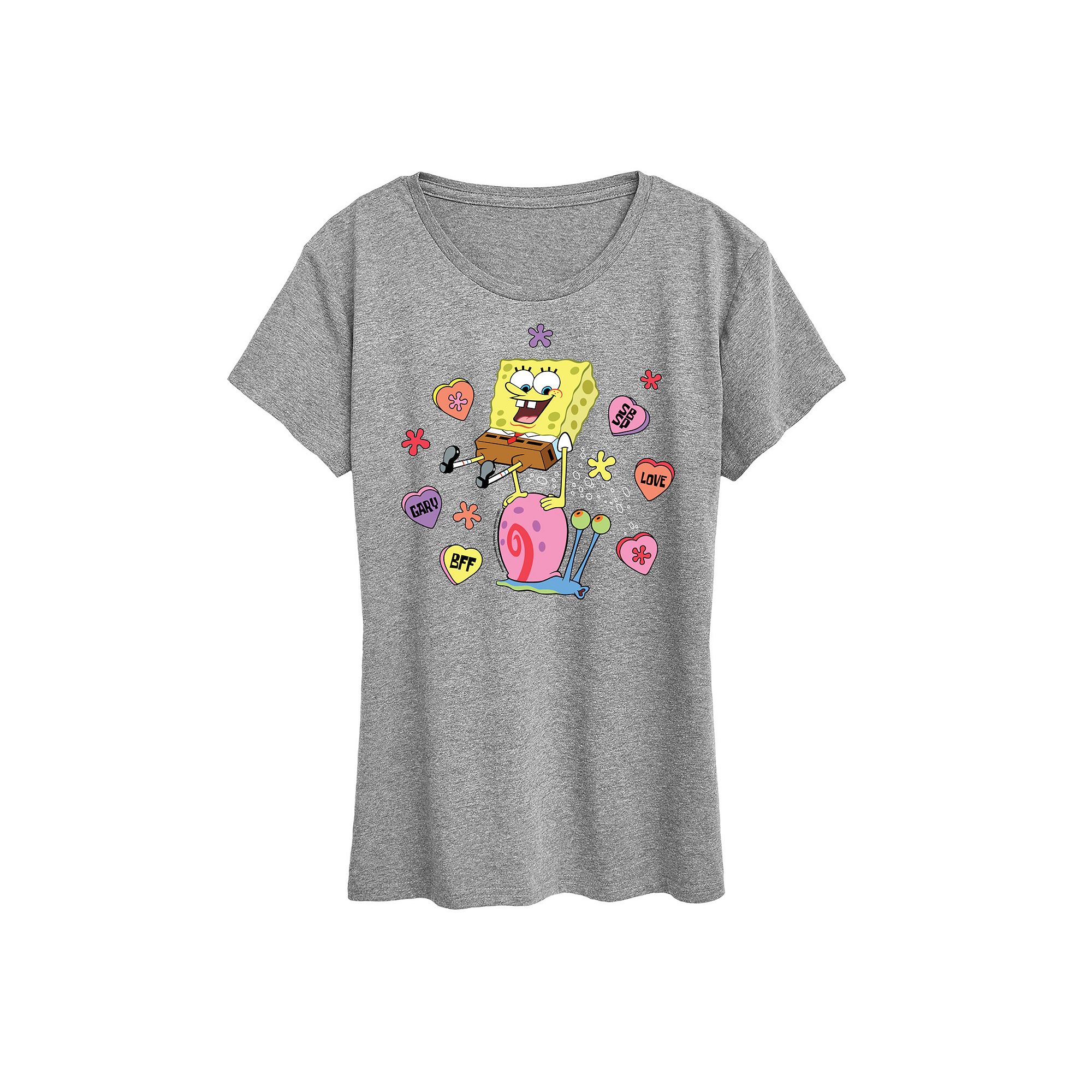 Womens Spongebob Squarepants Spongebob Gary Candy Hearts Graphic Tee, Size
