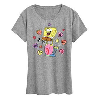 Women's Spongebob Squarepants Spongebob Gary Candy Hearts Graphic Tee