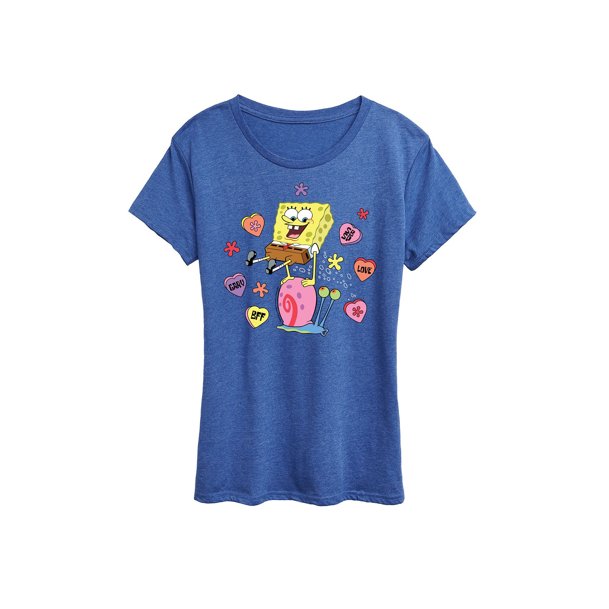 Womens Spongebob Squarepants Spongebob Gary Candy Hearts Graphic Tee, Size