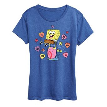 Women's Spongebob Squarepants Spongebob Gary Candy Hearts Graphic Tee