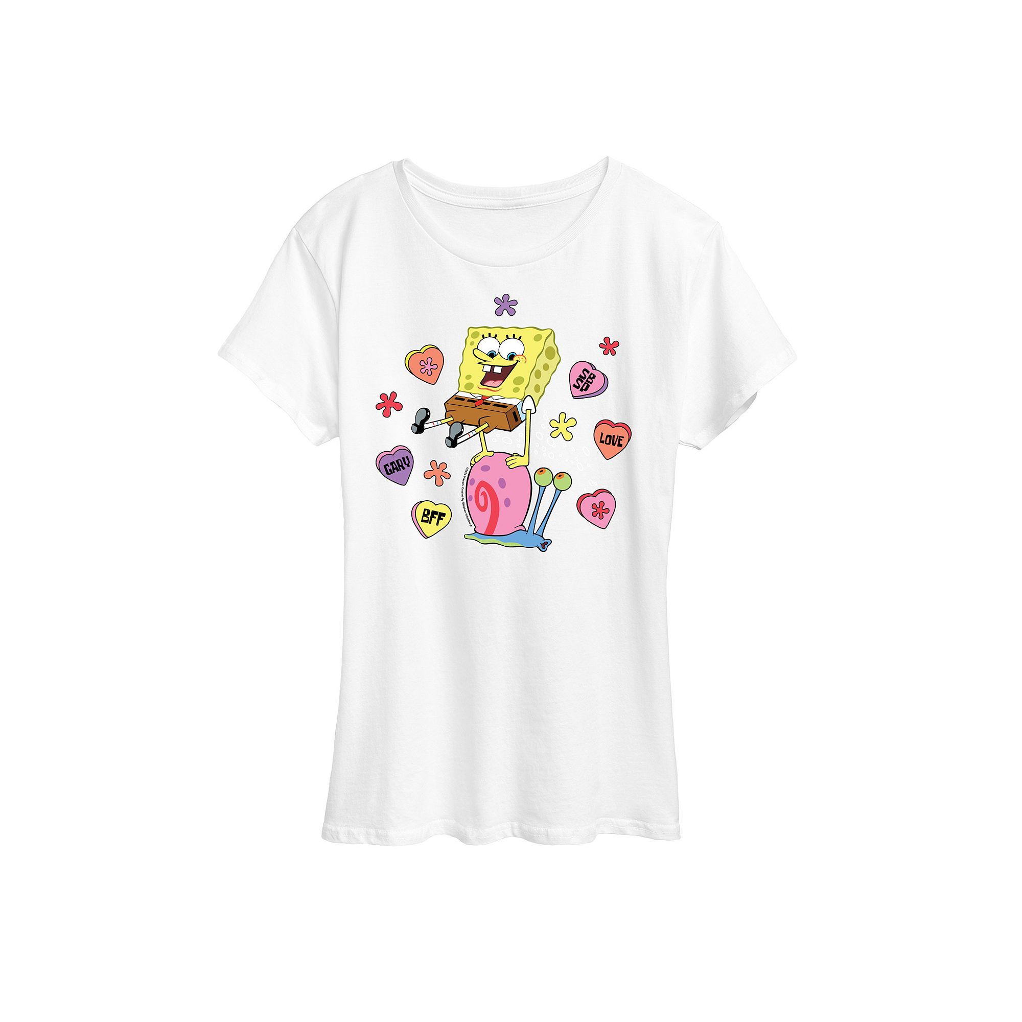 Womens Spongebob Squarepants Spongebob Gary Candy Hearts Graphic Tee, Size