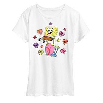Women's Spongebob Squarepants Spongebob Gary Candy Hearts Graphic Tee