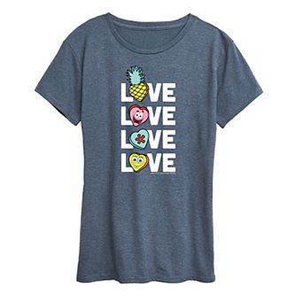 Women's Spongebob Squarepants Stacked Love With Hearts Graphic Tee