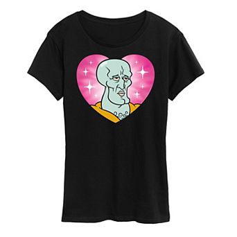 Women's Spongebob Squarepants Handsome Squidward Heart Graphic Tee