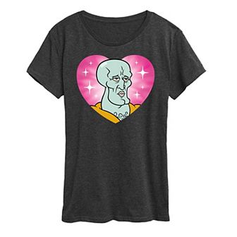 Women's Spongebob Squarepants Handsome Squidward Heart Graphic Tee