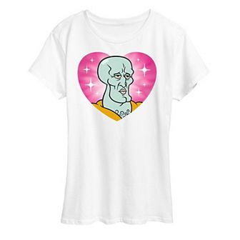 Women's Spongebob Squarepants Handsome Squidward Heart Graphic Tee