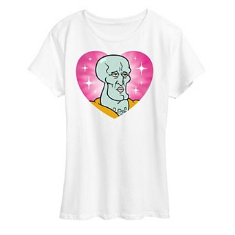 Women's Spongebob Squarepants Handsome Squidward Heart Graphic Tee