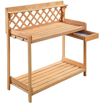 Solid Wood Garden Work Table Potting Bench In Natural Finish