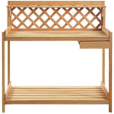 Solid Wood Garden Work Table Potting Bench In Natural Finish