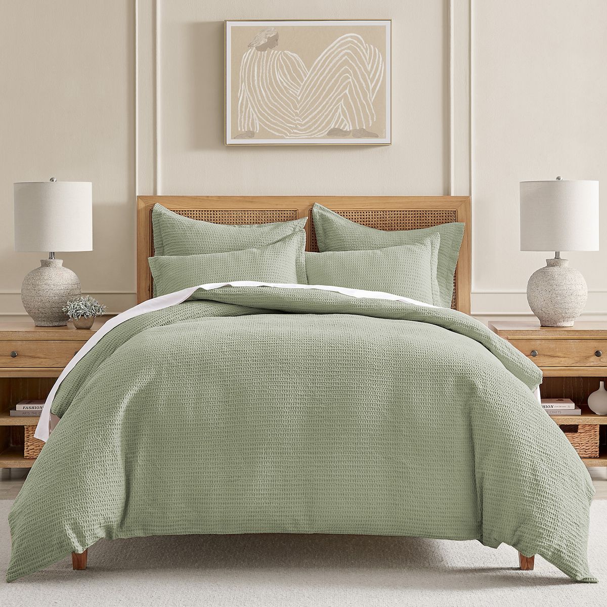 Levtex Home Cloud Waffle Knit Comforter Set or Euro Shams - Sage, FULL/QUEEN