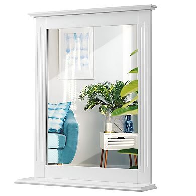 White Rectangle Bedroom Bathroom Vanity Wall Mirror With Bottom Shelf