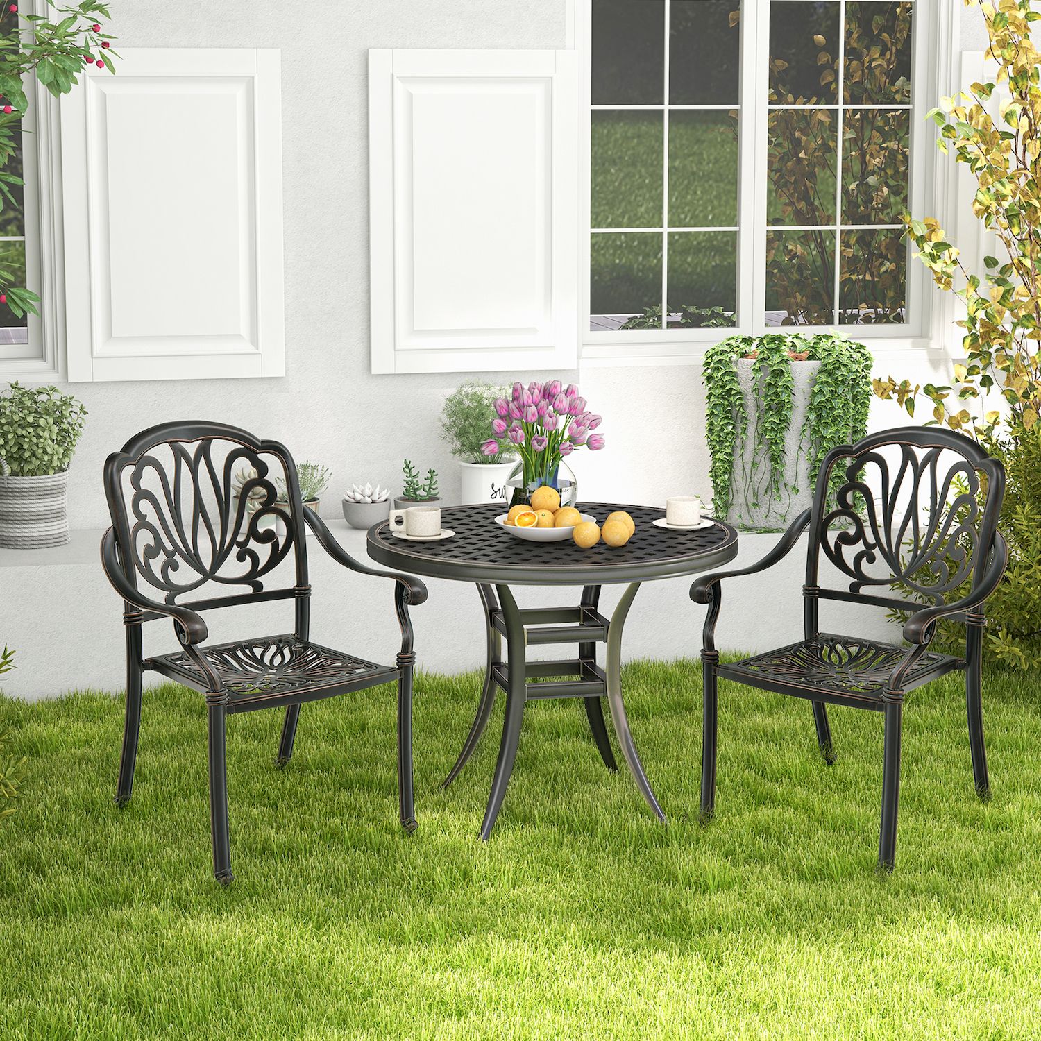Patio Dining Chairs Outsunny Pieces Garden Furniture Set With