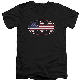 Batman American Flag Oval Short Sleeve Adult V Neck T-shirt