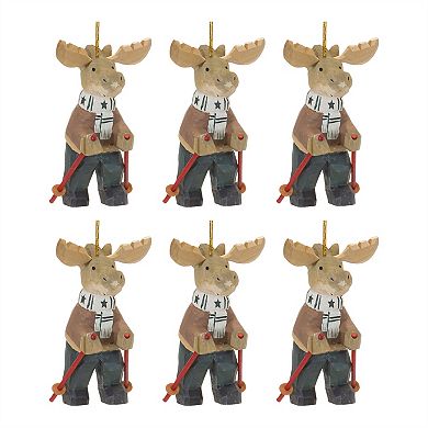 Moose On Skis Ornament (set Of 6)