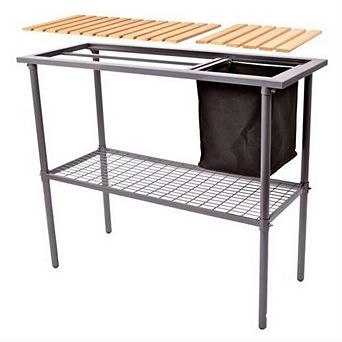 Outdoor Metal Garden Bench Work Table With Wood Top