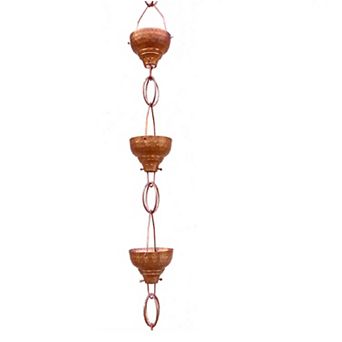 Pure Copper 8.5-ft Rain Chain With 13 Hammered Funnel Shape Cups