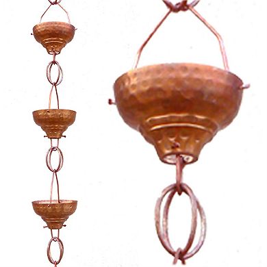 Pure Copper 8.5-ft Rain Chain With 13 Hammered Funnel Shape Cups