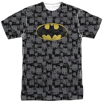 Batman Caped Crusader Repeat Short Sleeve Adult 100% Poly Crew T-shirt