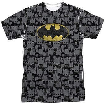 Batman Caped Crusader Repeat Short Sleeve Adult 100% Poly Crew T-shirt