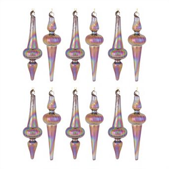 Irredescent Glass Finial Drop Ornament (set Of 12)