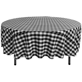 Round Checkered Tablecloth Gingham Pattern Polyester Table Cover Indoor Outdoor Use