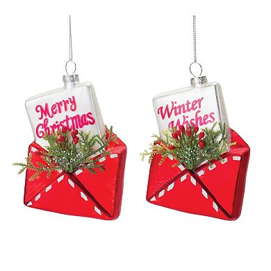 Glittered Glass Santa Letter Ornament (Set Of 12)