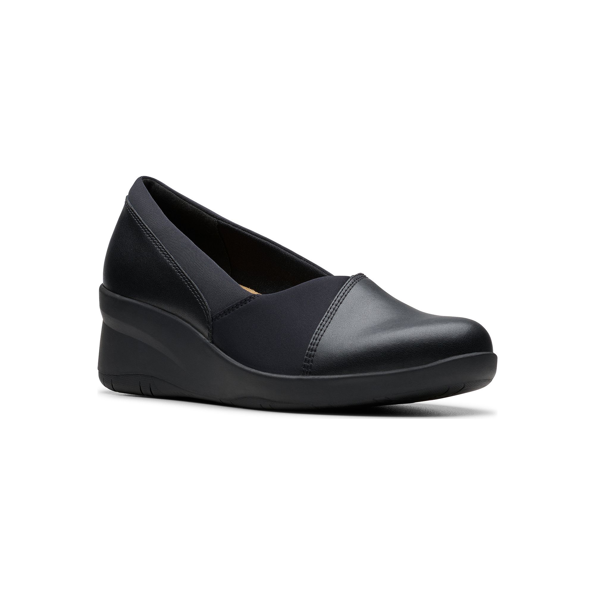 Clarks® Suttyn Walk Womens Leather Wedges, Size: 5, Black