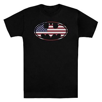 Batman American Flag Oval Short Sleeve Adult T-shirt