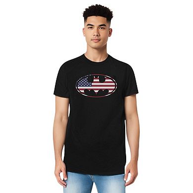Batman American Flag Oval Short Sleeve Adult T-shirt