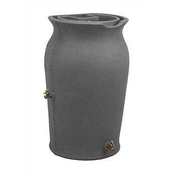 Dark Grey Granite 50-gallon Plastic Urn Rain Barrel With Planter Top