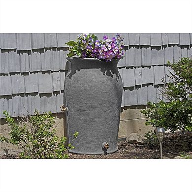 Outdoor Rain Barrel 50 Gallon with Planter Top for Garden Watering, 38 inches H, Dark Grey